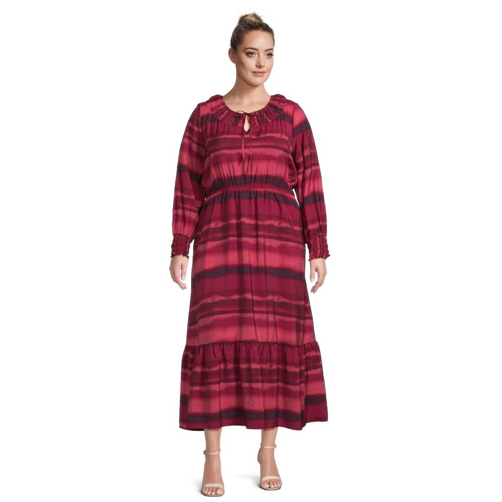 Terra & Sky Women's Plus Size 1X, 2X, 3X, 4X Tiered Peasant Midi Stripe Dress - Picture 5 of 10
